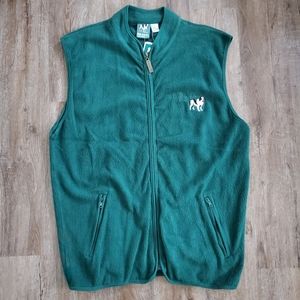 Vintage Big Dogs Men's Large Full Zip Fleece Vest Spruce Green with Pockets NWT
